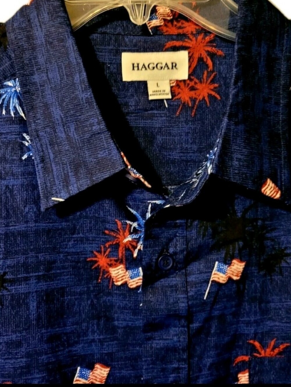 Haggar Shirt Men's Large Patriotic Flag 250th Anniversary Summer Vacation July 4